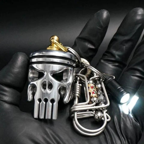 Image of Piston art skull keychain (pendant/flashlight/bottle opener)
