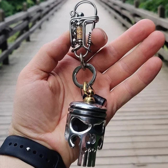 Piston art skull keychain (pendant/flashlight/bottle opener)