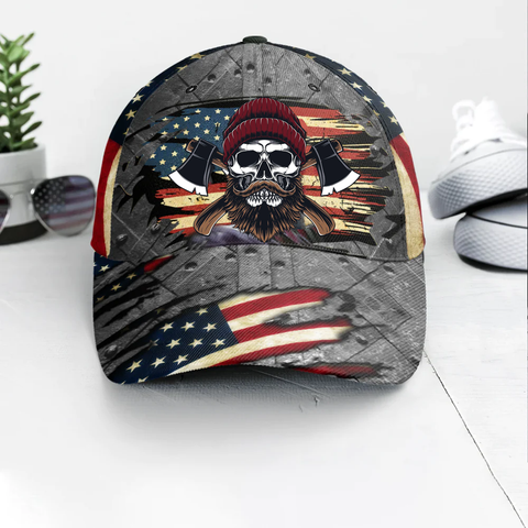 Image of Woodworking American Flag Personalized Classic Baseball Cap
