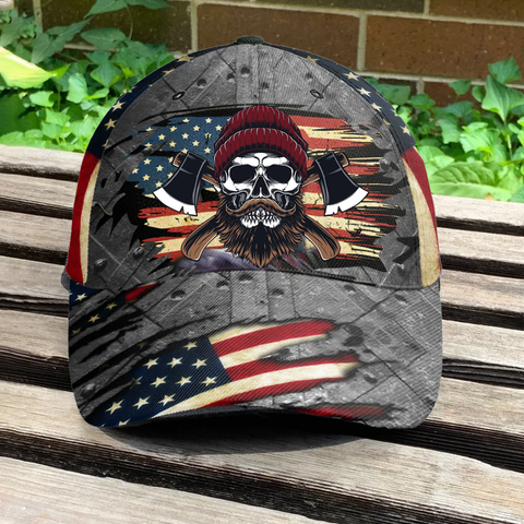 Image of Woodworking American Flag Personalized Classic Baseball Cap