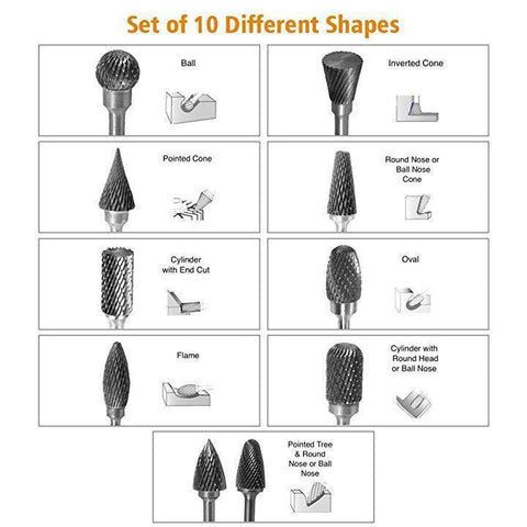 Image of Tungsten Carbide Rotary Grinder Burr Bits (10 PCS)