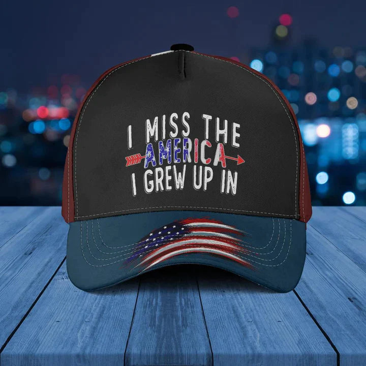 I Miss The America i Grew up in Distress American Flag Patriots Classic Baseball Cap Black