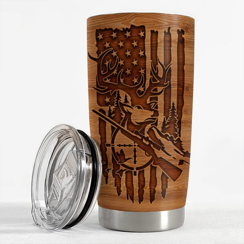 Image of Personalized Hunting Tumbler Wood Style American Flag Tumbler