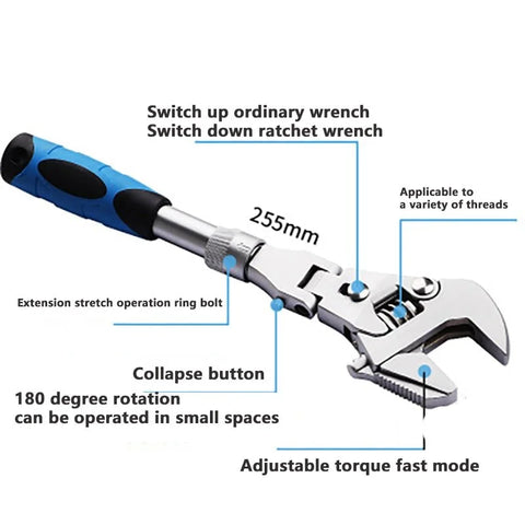 Image of [ST061]  5-in-1 Adjustable180 Degrees Bent Ratchet Torque Universal Wrench